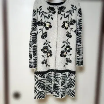 꽃무늬 자수 무늬 롱 가디건 코트 화이트/블랙
