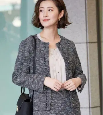 로페피크닉 프린지 노카라 트위드 자켓