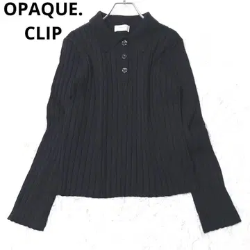 오파크 클립 긴팔 니트 풀오버 리브 옷깃 캐주얼 네이비