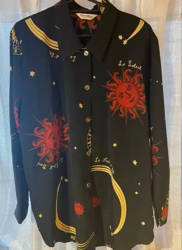 태양과 별의 프린트 긴팔 셔츠 블라우스