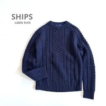 SHIPS 쉽스 케이블 니트 네이비 계열 울 100% 일본제 36