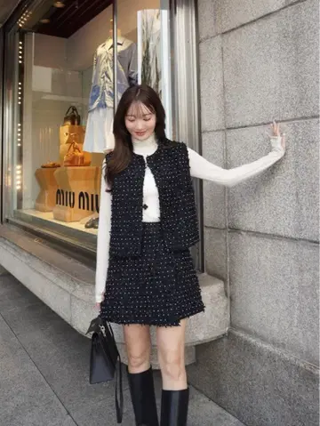 HYEON pepper gilet & mini wrap skirt 세트