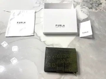[컨디션 최상] FURLA 그린 리자드 엠보 가죽 접이식 지갑