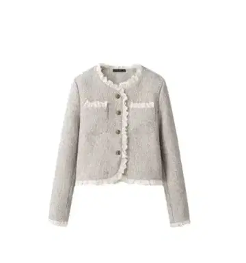 ria 트위드 느낌 프릴 레이스 그레이 노카라 자켓