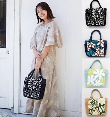 하와이안 사가라 자수 토트백 가방 호누 티아레 하이비스커스 3