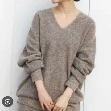 모 실크 혼방 이에나 V넥 롱 니트 브라운 M