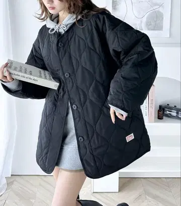 JaVa 노카라 오버 사이즈 퀼팅 코트 블랙 XL