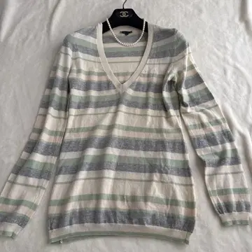 하자품 띠어리 캐시미어 100% V넥 니트 보더