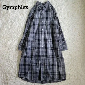 짐플렉스 셔츠 원피스 긴팔 롱 체크 플란넬 로고 자수