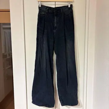 지나시스 다크 블루 와이드 레그 데님 팬츠