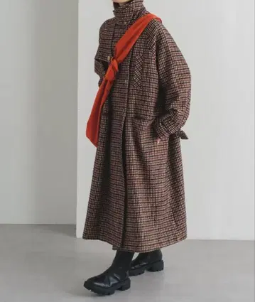 kastane 브라운 체크 무늬 롱 코트