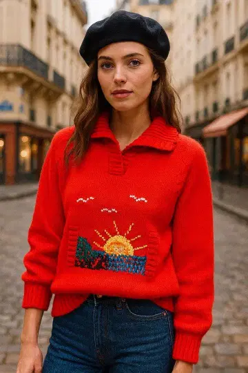 선셋 자수 울 스웨터 니트 비비드 상의