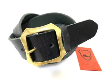 놋쇠제 팔각 커팅 버클 도치기 가죽 벨트 (블랙) 40mm 폭 통가죽