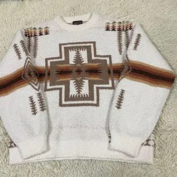 펜들턴 네이티브 무늬 니트 스웨터 화이트 플리스 L 사이즈