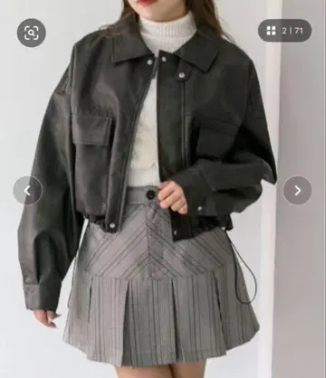 OLIVE des OLIVE 숏 기장 에코 가죽 블루종 블랙