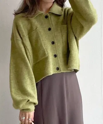 W Closet 그린 크롭 가디건