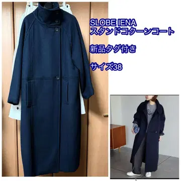 택 포함 SLOBE IENA 스탠드 코쿤 코트 네이비 38 사이즈