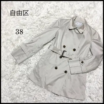 [ 자유구 ] 지유쿠 숏 트렌치코트 38 라이트 베이지 더블 벨트
