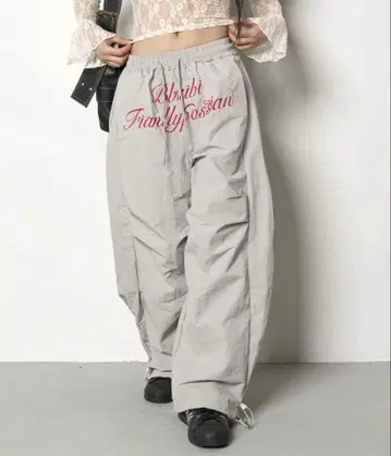 FOLLOWIN 자수 레터링 나일론 팬츠