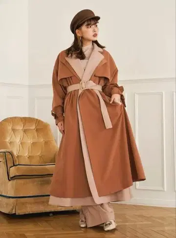 다리치 트렌치코트 AW 레이어드라이크 디자인 코트 다크 오렌지