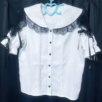 MARS 배색 어깨 리본 블라우스 반팔 화이트