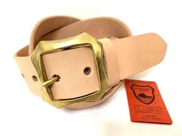 놋쇠제 팔각 커팅 버클 도치기 가죽 벨트 (내추럴) 40mm 폭 통가죽