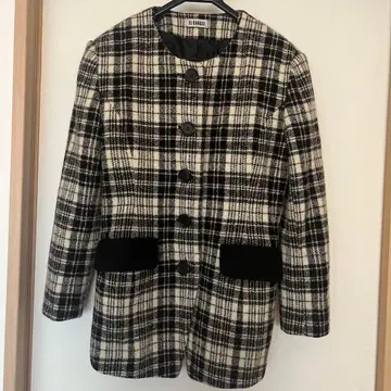 EL SANGLE 노카라 자켓 체크 무늬