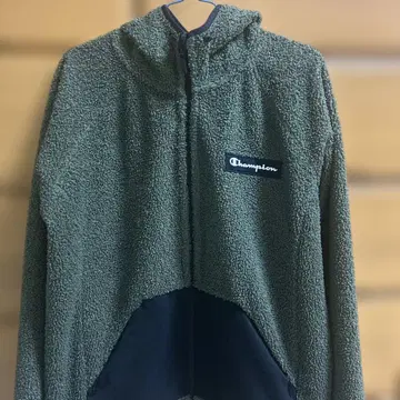 Champion 플리스 자켓 후드 부착 올리브 그린 L 사이즈