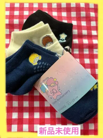 산리오 리틀트윈스타 키키라라 양말 3켤레 스니커즈 길이 자수 레트로