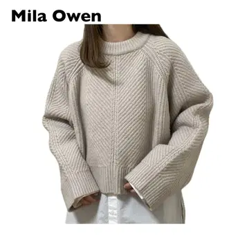 Mila Owen 미라 오웬 짧은 기장 니트 셔츠 레이어드 상의 세트