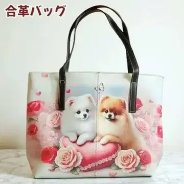 포메라니안 인조 가죽 장미 장미 무늬 토트백