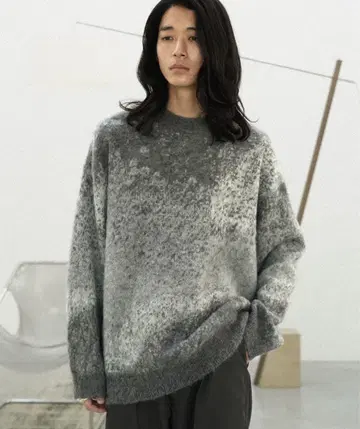 MOHAIR BLEND JACQUARD SHAGGY KNIT 그레이