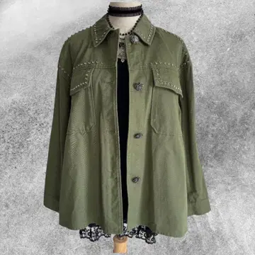 y2k 그런지 큐빅 밀리터리 자켓 카키 스터드 모드