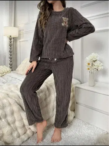 겨울 파자마 상하의 세트 차콜 핑크 브라운 2개 세트 M 사이즈