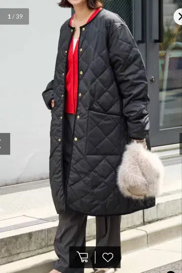 프릭스스토어 별주 골드 버튼 노카라 퀼팅 다운 코트