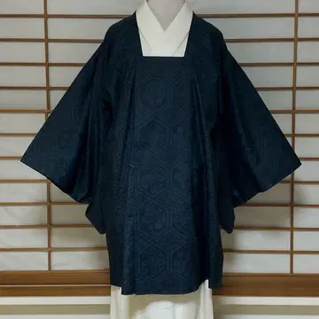 순수 실크 직 도효 코트 네이비