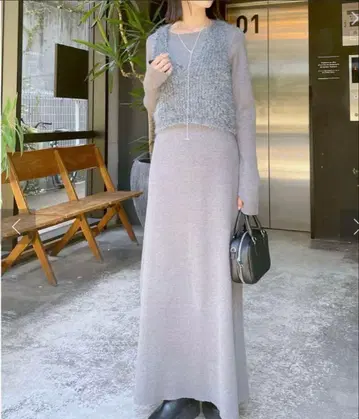 미스틱 베스트 포함 니트 원피스 미스틱