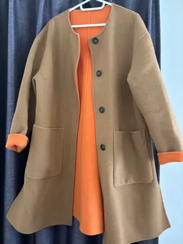 플리스 롱 코트 브라운/오렌지