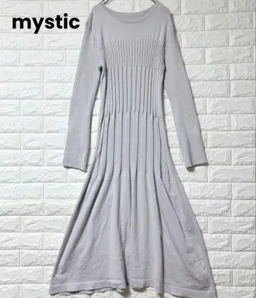 미스틱 니트 원피스 플레어 롱 M 리브 핏 그레이