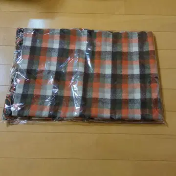 미사용 새상품 체크 무늬 머플러 오렌지 브라운