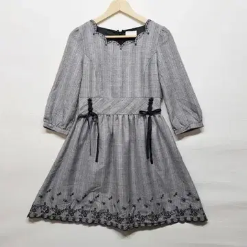 LODISPOTTO 그레이 체크 무늬 자수 원피스