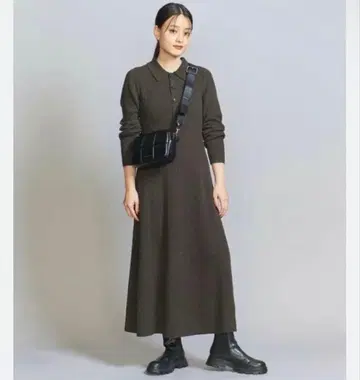 새상품급 BEAUTY&YOUTH 울 리브 니트 폴로 플레어 원피스 M