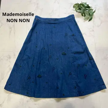 마드모아젤 논논 데님 플레어 스커트 모자 패턴 사이즈 L 브랜드 로고