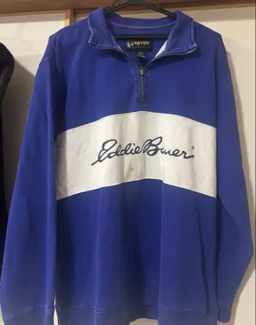 에디 바우어 EBTEK 90s 프린트 로고 하프 지퍼 맨투맨 구제 의류