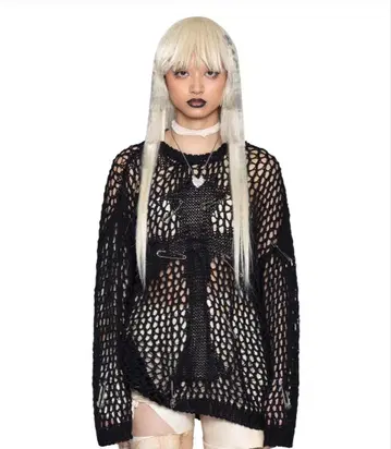 [ RACER WORLDWIDE ] 블랙 메쉬 크로스 니트 긴팔