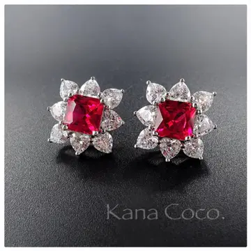 [새상품] 선명한 루비 플라워 디자인 볼륨 귀걸이