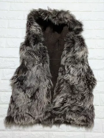 Y2K 라무 무스탕 가죽 퍼 베스트 후드 부착