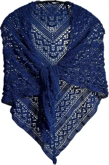실크 100% 삼각형 숄 핸드메이드 손뜨개질 네이비