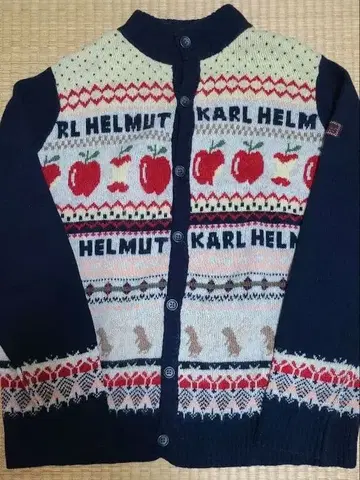 칼 헬무트 사과와 로고의 가디건 핑크하우스