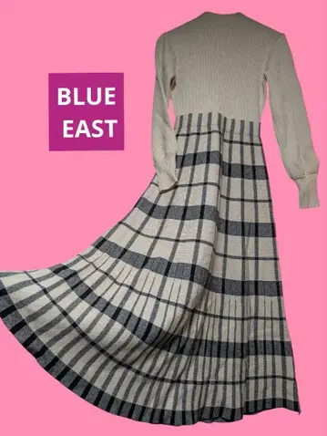 익명 체크 자카드 여성용 롱 긴팔 니트 원피스